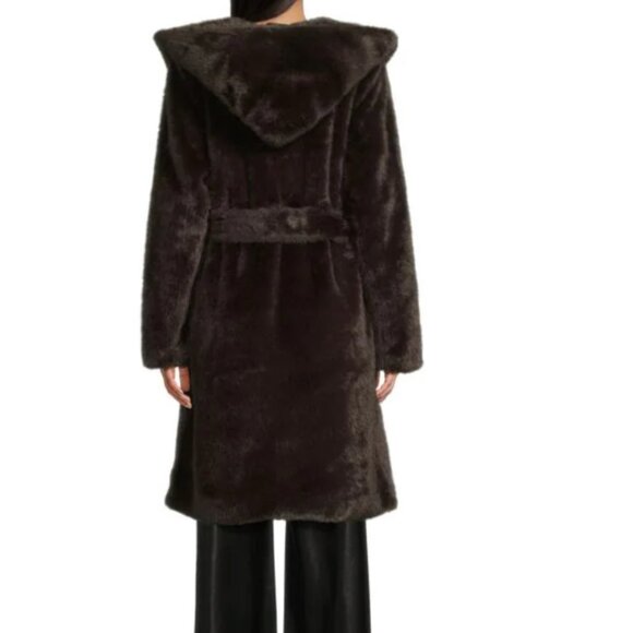 Rebecca Minkoff faux fur wrap coat w hood - NEW W TAGS - sz Small - brown - Picture 7 of 14
